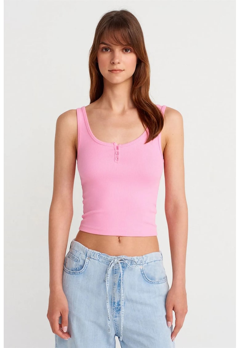 Maiou Cami Crop Roz Aprins - Slim Fit - Bumbac-Modal-Elastan