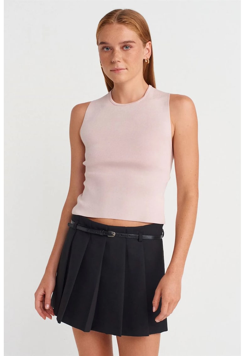 Bluza dama - tricotata fara maneci - decupaj - roz pudra - poliester-viscoza-poliamida -