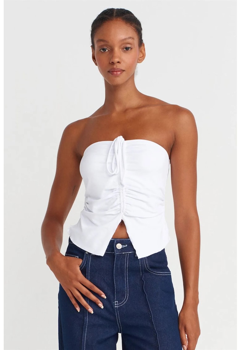 Bluza scurta - detaliu cu nod - Alb - lycra