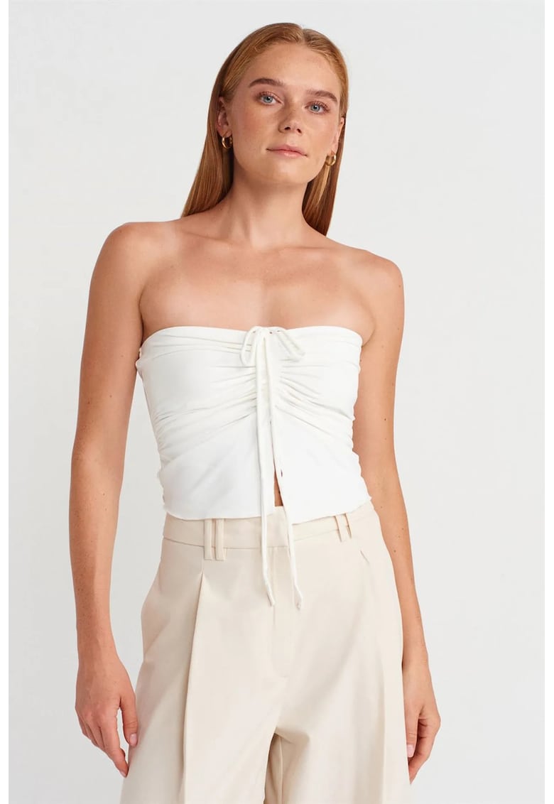 Bluza scurta - fara bretele - detaliu cu snur - Alb - lycra