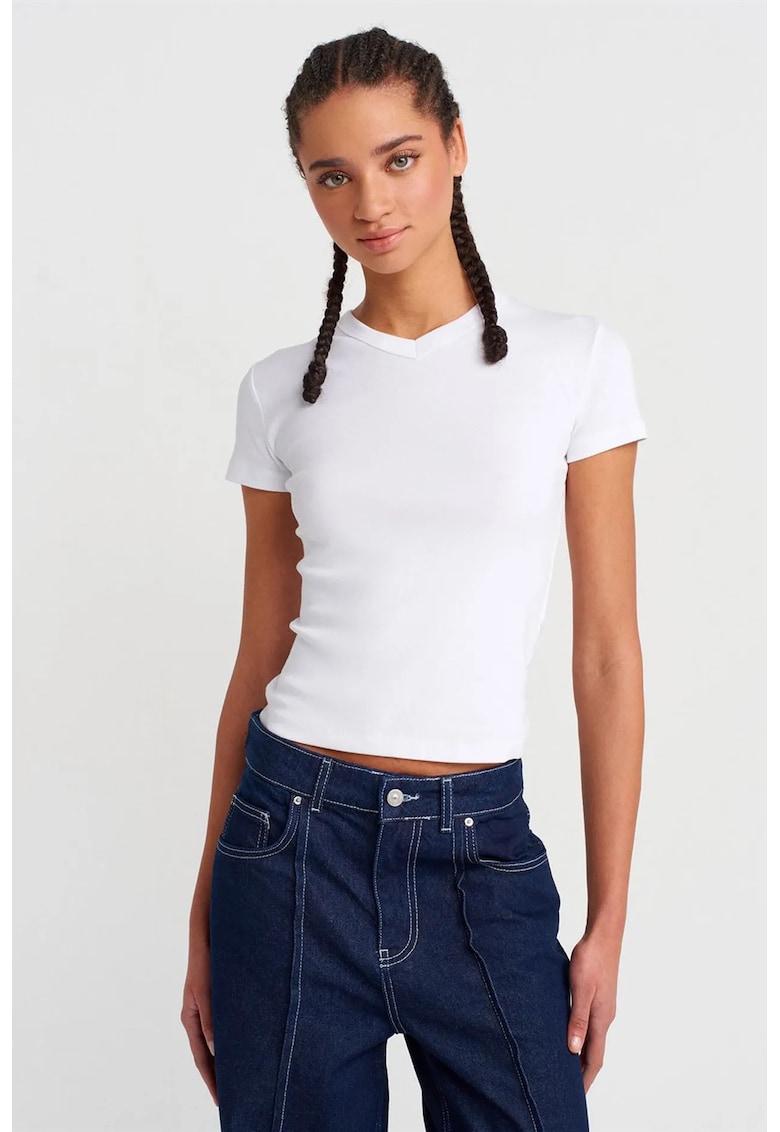 Tricou dama - slim fit - alb - bumbac