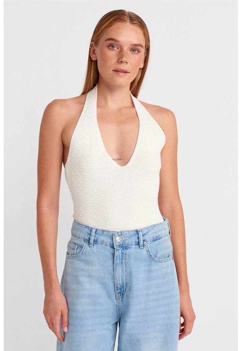 Bluze dama - bluza tricotata cu guler tip halter - alb - 88% acrilic - 12% poliester -