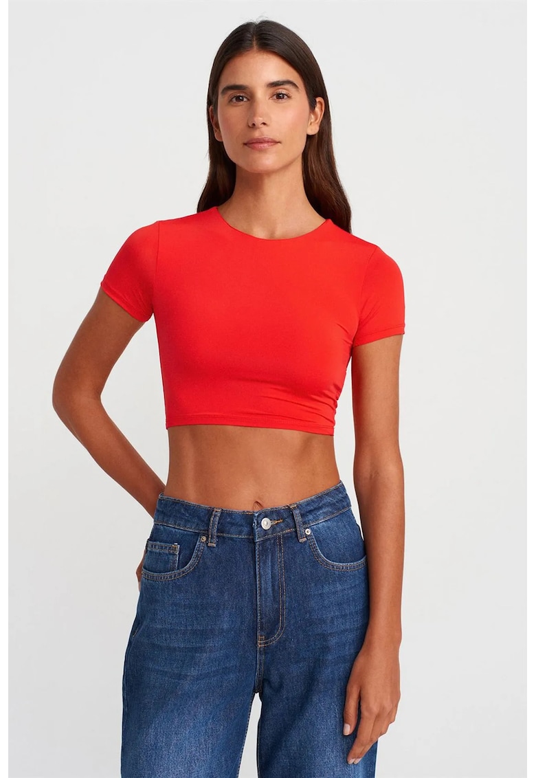Tricou crop - slim fit - elastic - rosu - poliamida cu elastan