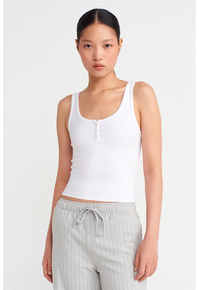 Bluze dama - Bluza Cami Crop Slim Fit - Alb - bumbac-modal-elastan