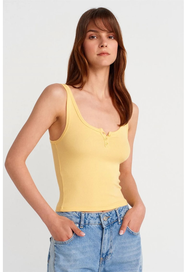 Bluze dama - Cami Crop Slim Fit - galben lamaie - bumbac/modal/elastan