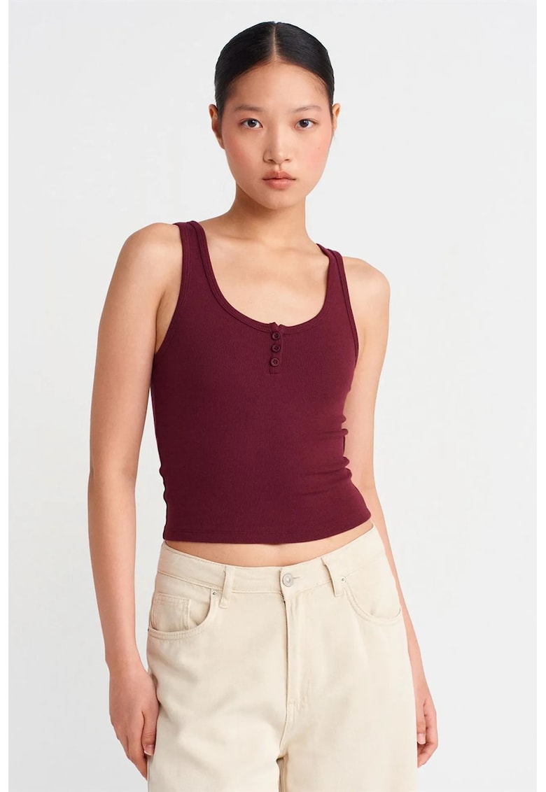 Bluze dama - Bluza Cami Crop Slim Fit - rosu burgundy - bumbac/modal/elastan