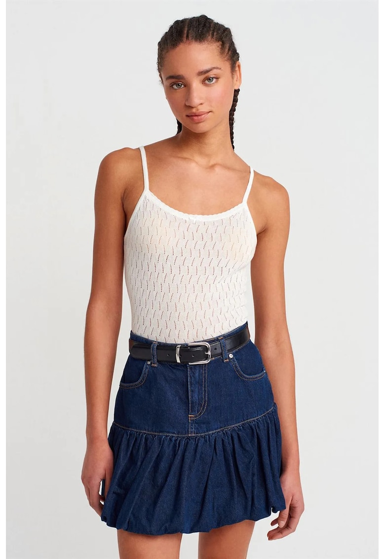 Bluza crop texturata - detaliu funda - Alb - viscoza si poliamida -
