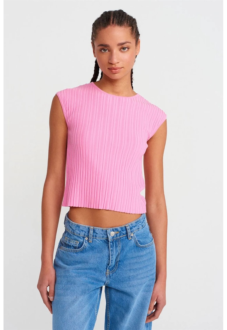 Bluza dama - crop - mulata - roz aprins - tricot viscoza-poliamida -
