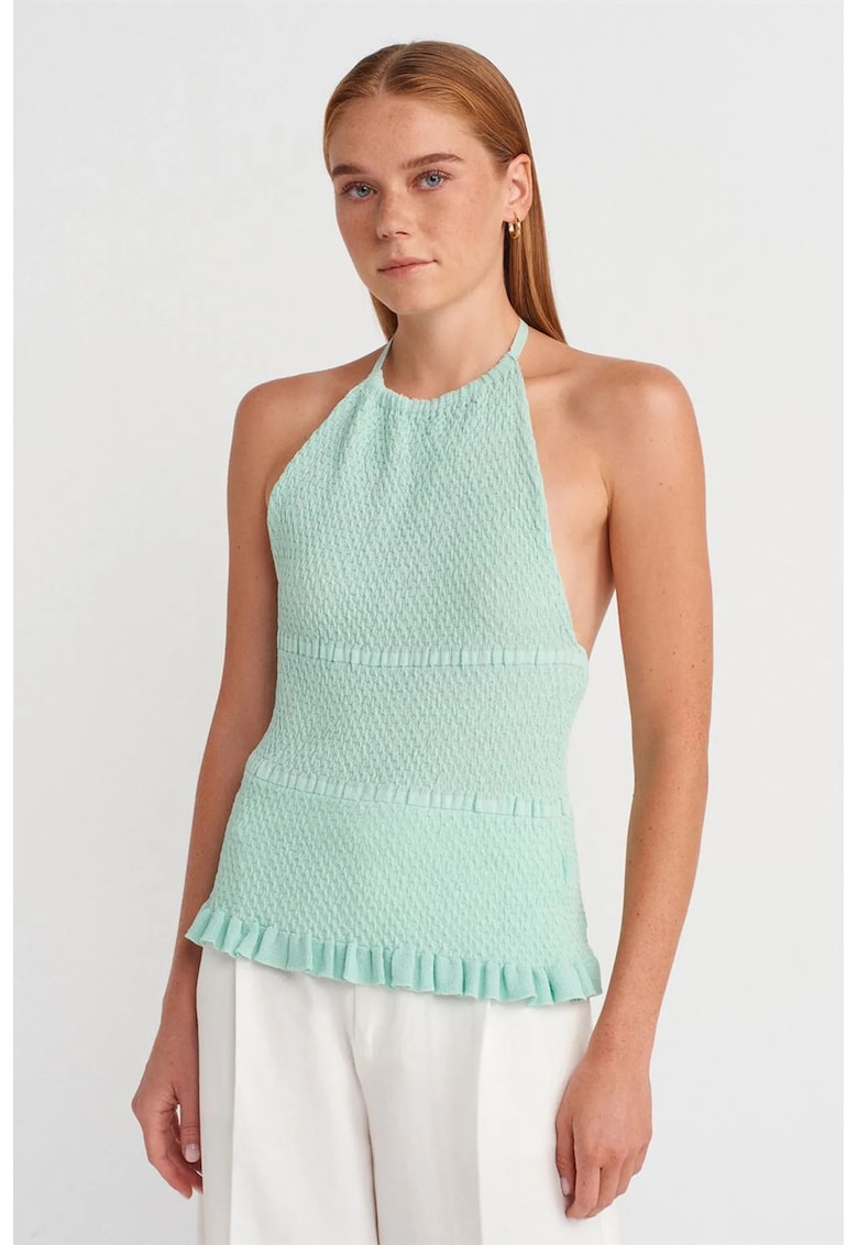 Bluza dama - slim fit - volanase - verde menta - tricot viscoza-poliamida -