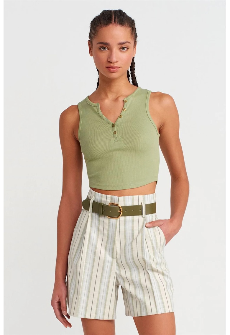 Bluza dama - crop - slim fit - verde salvie - bumbac-elastan