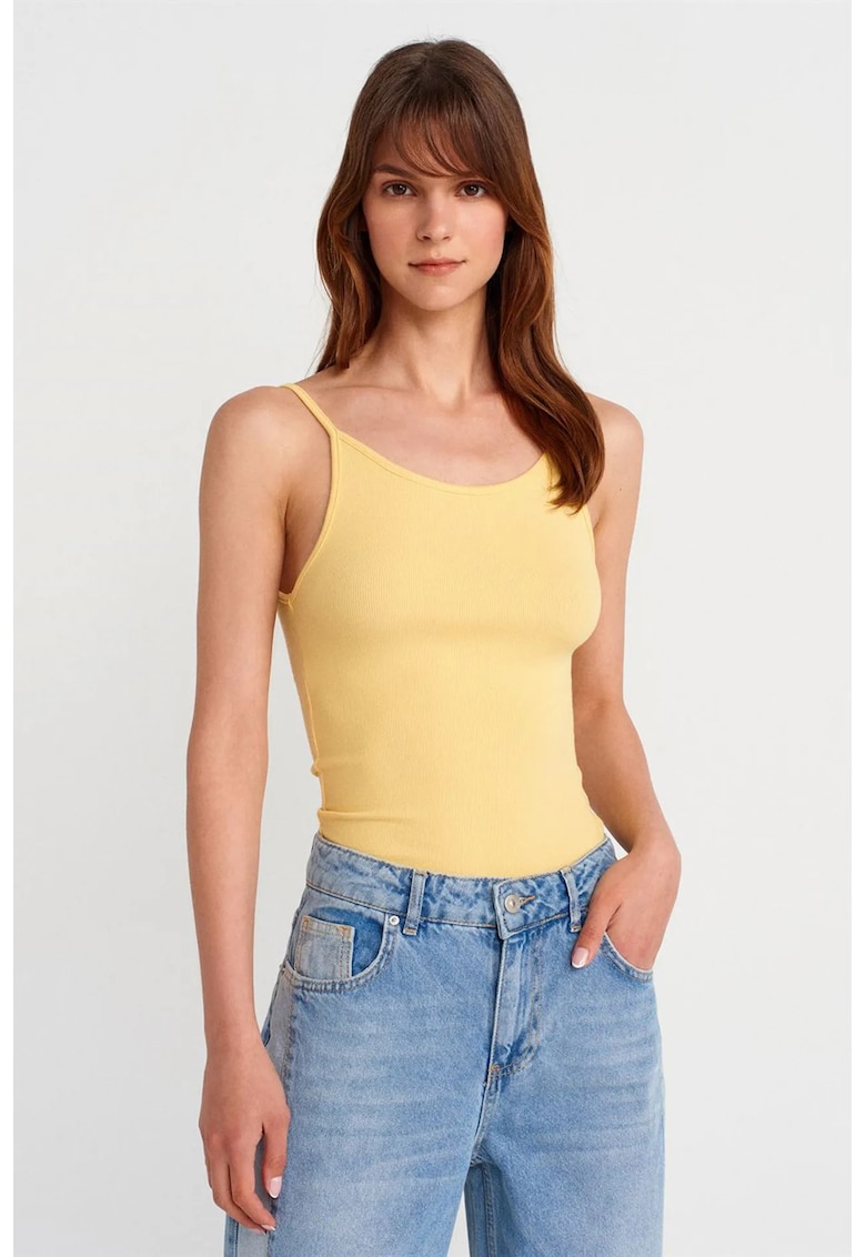 Bluza dama - mulata - cu nervuri - galben lamaie - bumbac/modal/elastan