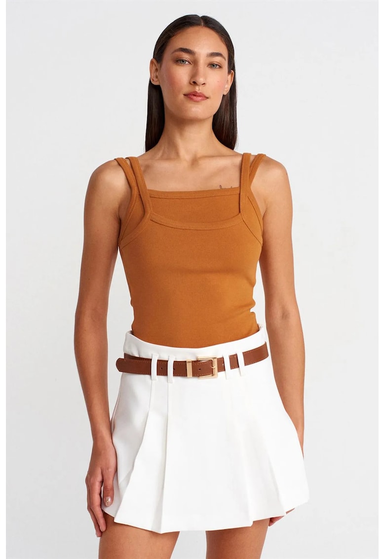 Bluza dama - bluza fara maneci - casual - maro camel - 95% bumbac