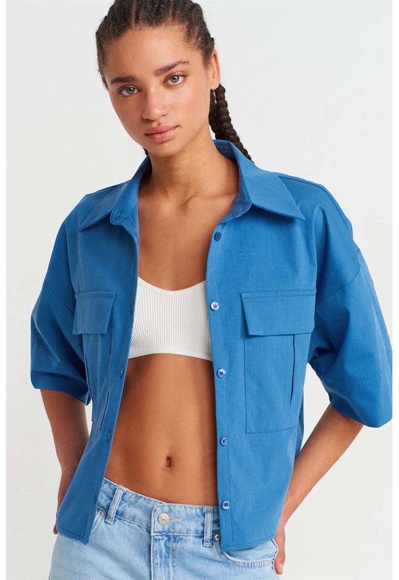 Camasa dama - camasa supradimensionata scurta - albastru cerulean - poliester-viscoza-elastan -