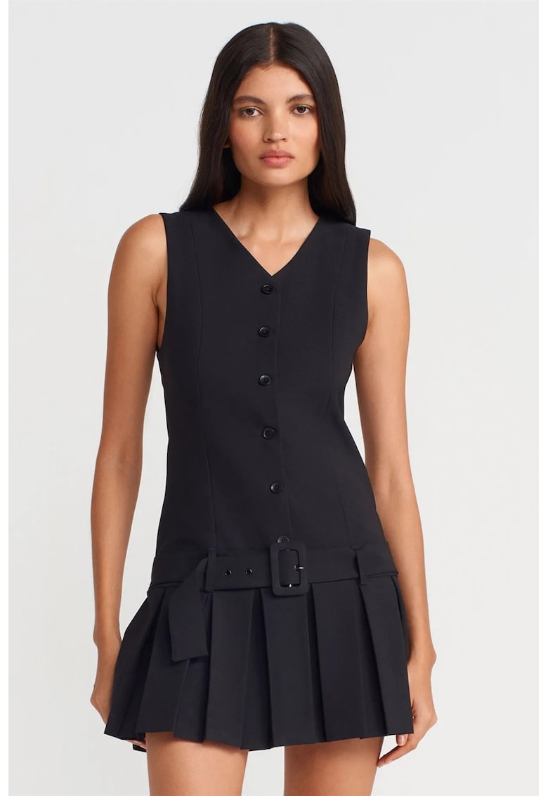 Rochie Mini cu Cordon - Eleganta - Negru - Poliester