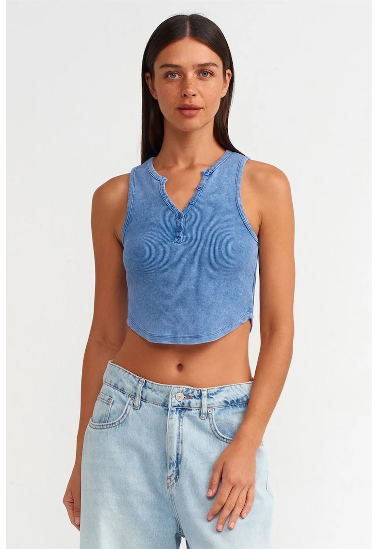 Bluza scurta - slim fit - albastru - bumbac-elastan