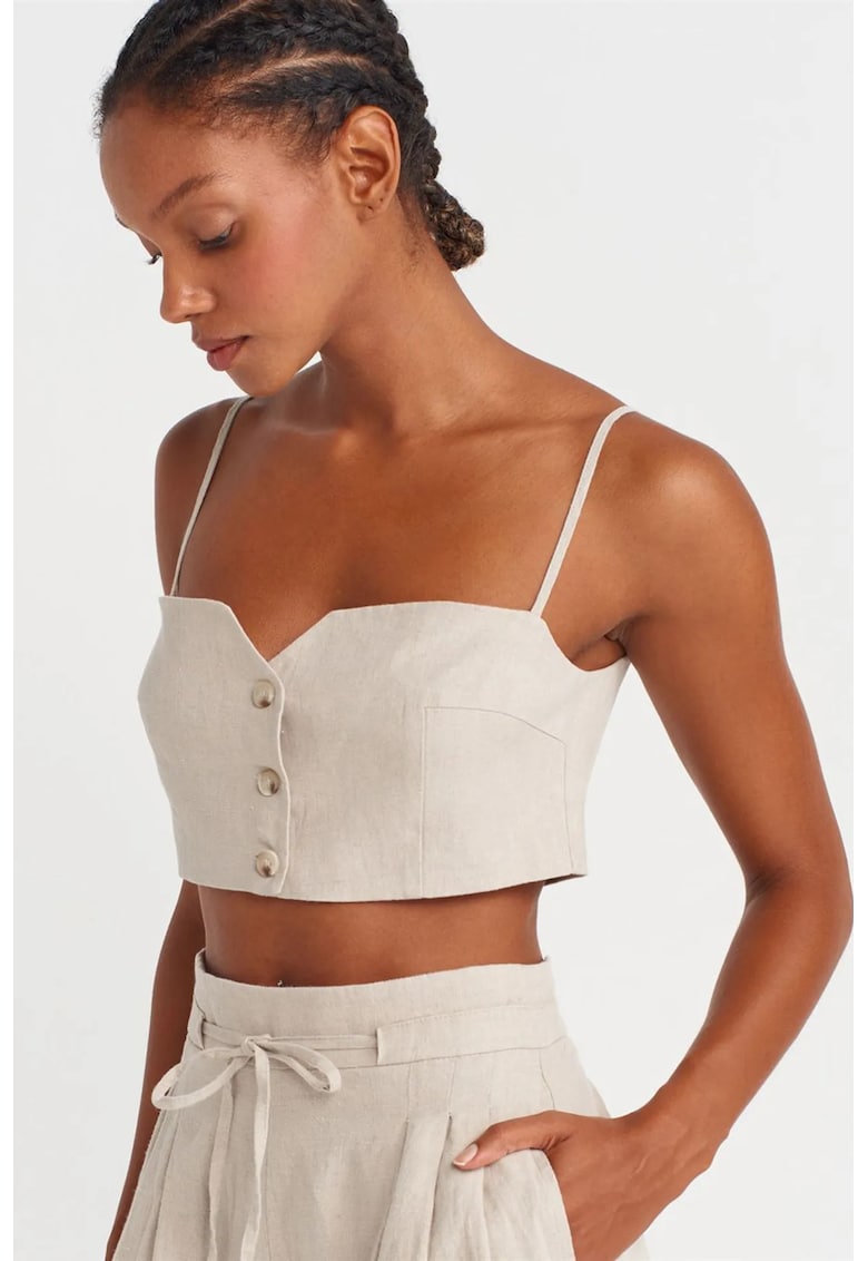 Bluza dama - top corset fara bretele - crem - amestec de in