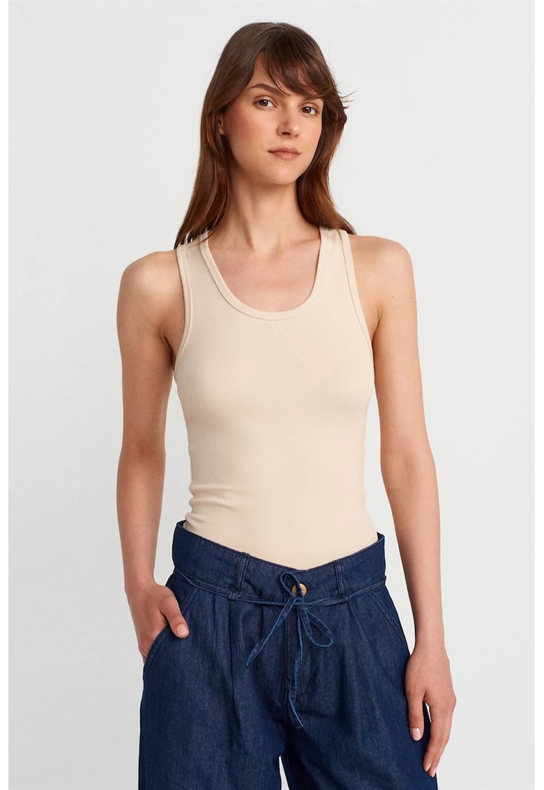 Bluze dama - fara maneci - casual - bej natural - bumbac/modal/elastan