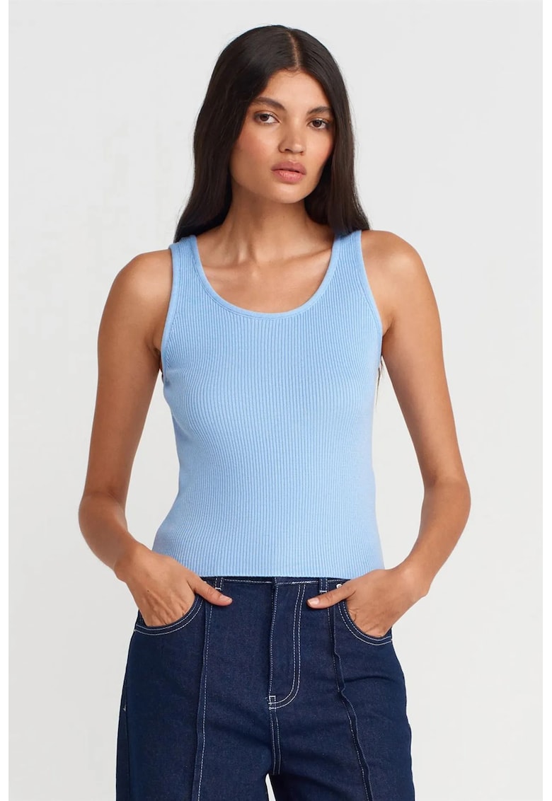 Top Slim cu decolteu rotund - casual - albastru - One Size -