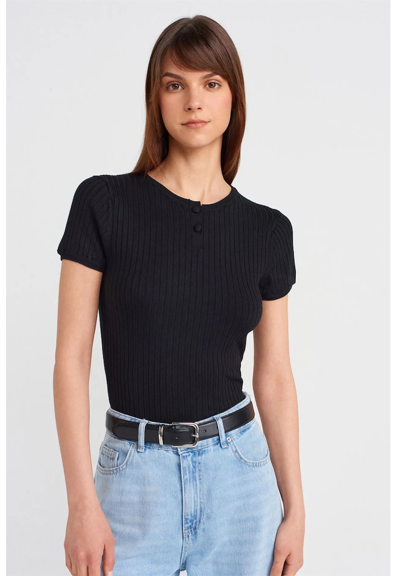Bluza dama - bluza cu nasturi - maneca scurta - negru - viscoza-poliamida -