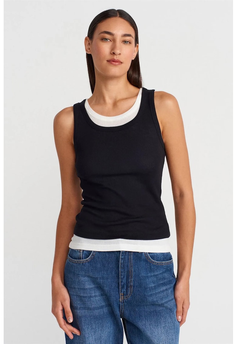 Maiou dama - fara maneci - casual - alb/negru - 100% bumbac -