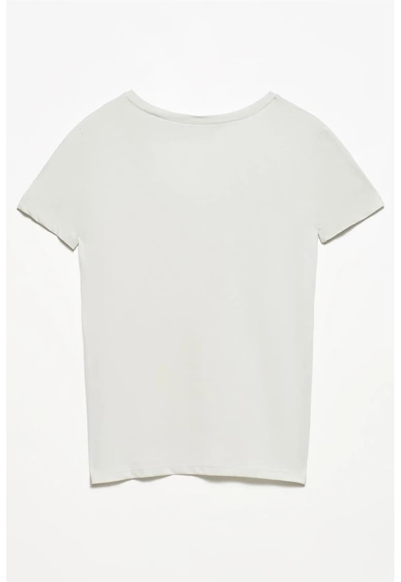 Tricou dama bumbac - decolteu in V - alb prafuit - maneca scurta