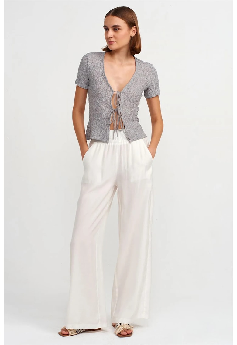 Bluza dama - Bluza Fitted Crop din Dantela - Gri deschis - Casual - Maneca scurta