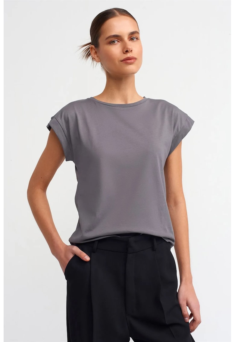 Tricou dama gri ardezie - bumbac - croiala regular - maneca scurta