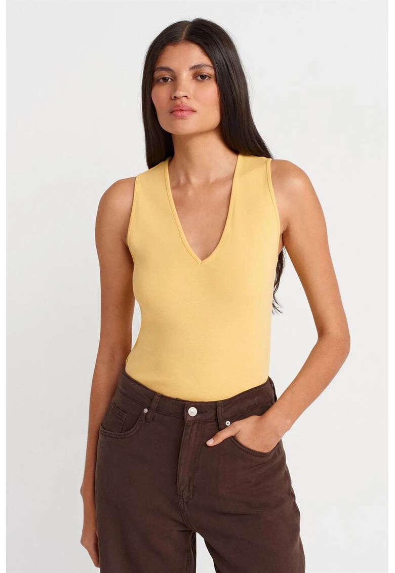 Bluza Cami - bumbac - galben lamaie - fara maneci - decolteu in V