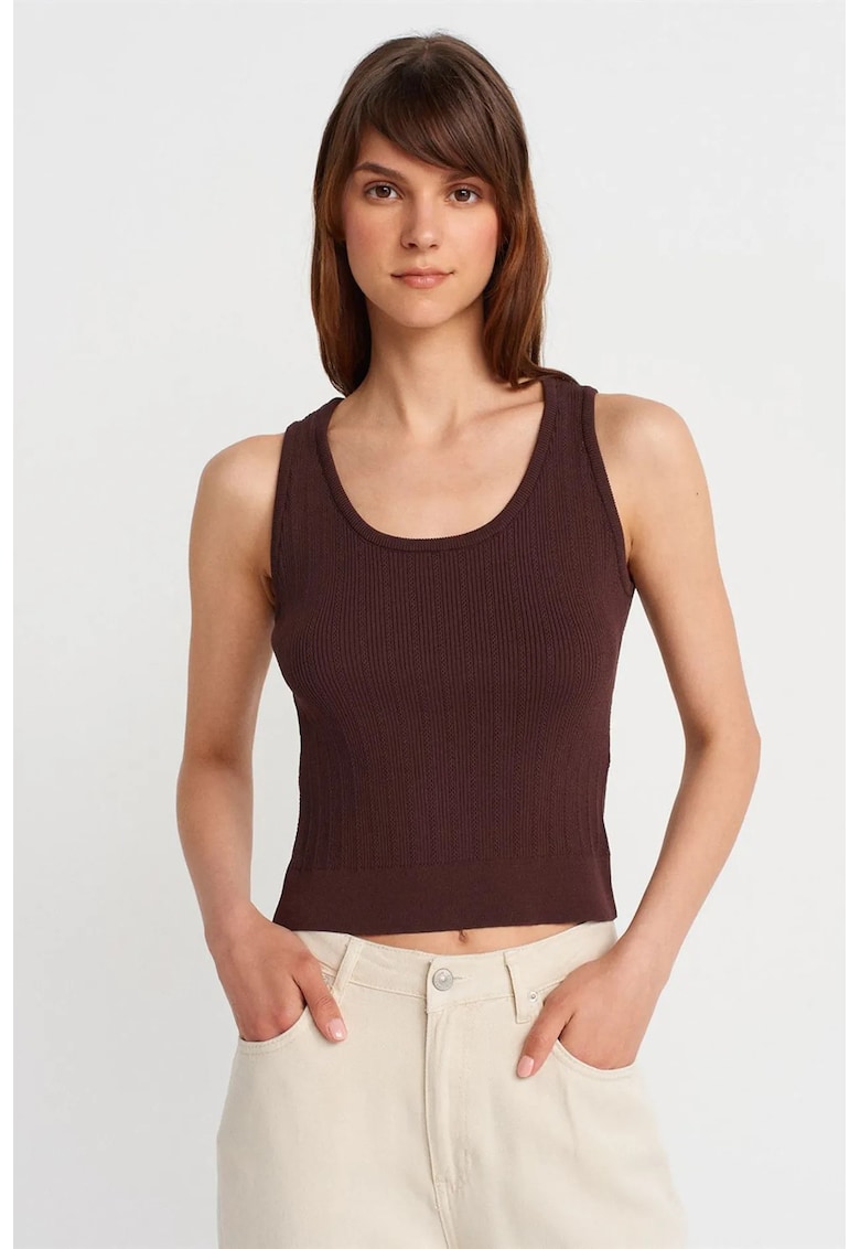Bluza dama - bluza mulata fara maneci - cu nervuri - maro cafea - poliester -