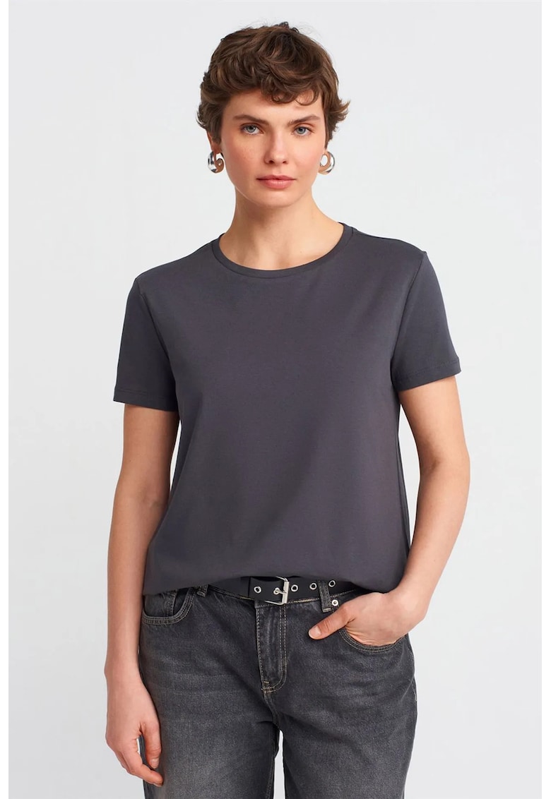 Tricou dama tricou din bumbac - guler rotund - gri carbune - Gri