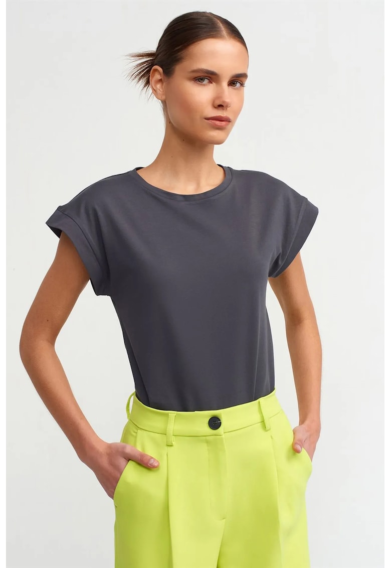 Tricou dama gri antracit - bumbac 100% - maneca scurta - croiala regular fit