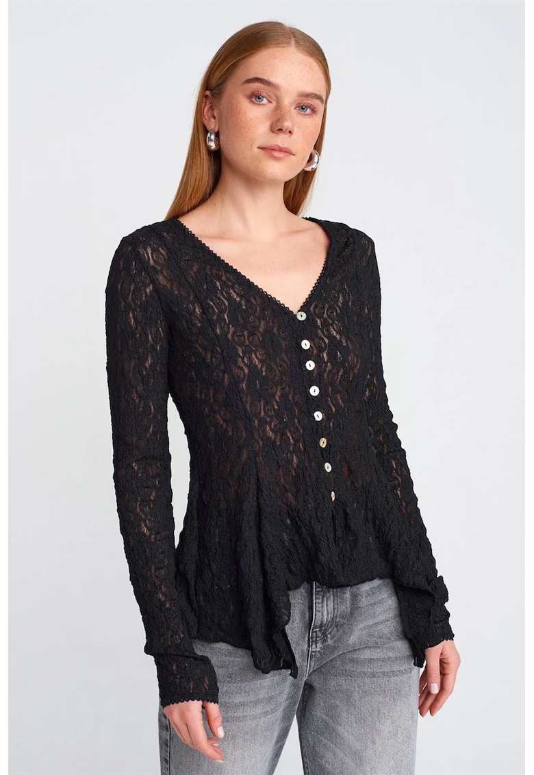 Cardigan negru - dantela - maneci lungi - inchidere cu nasturi
