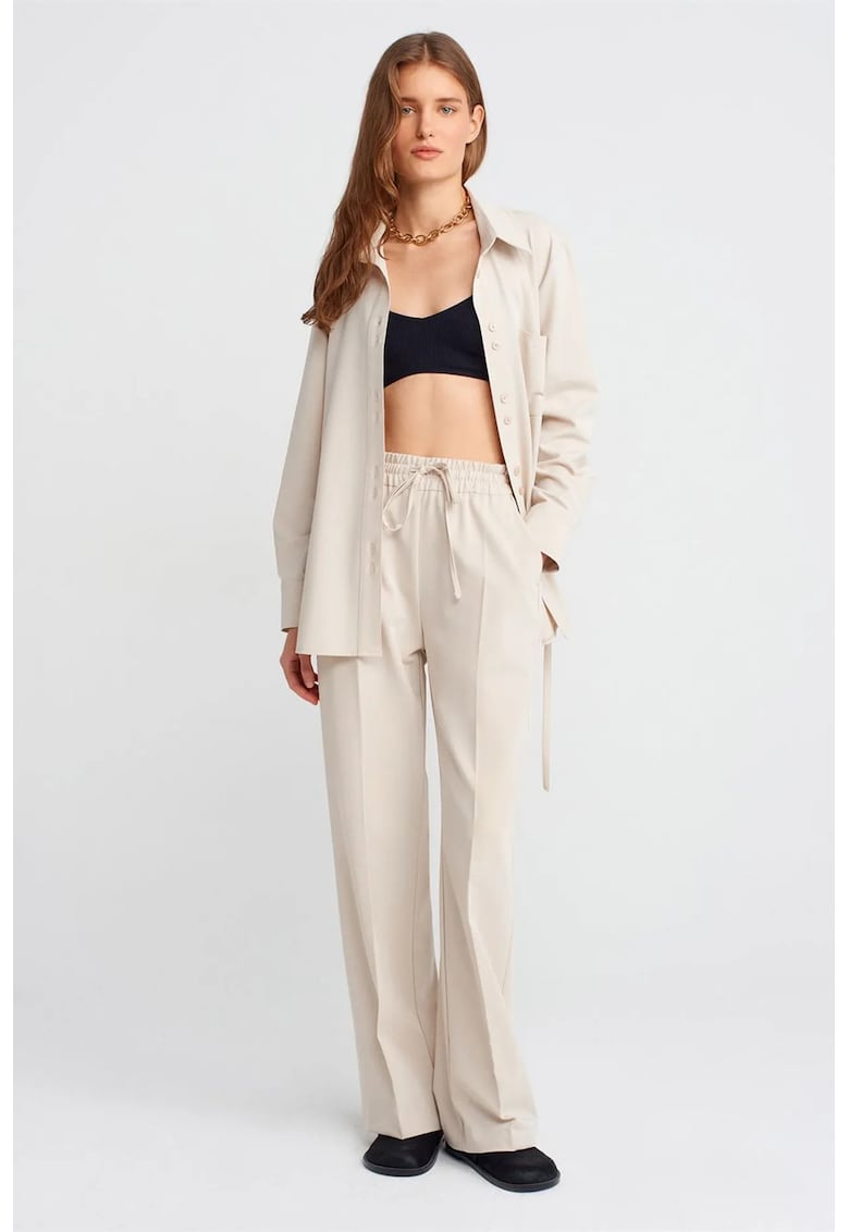 Pantaloni dama - model wide-leg - crem - jerseu lycra