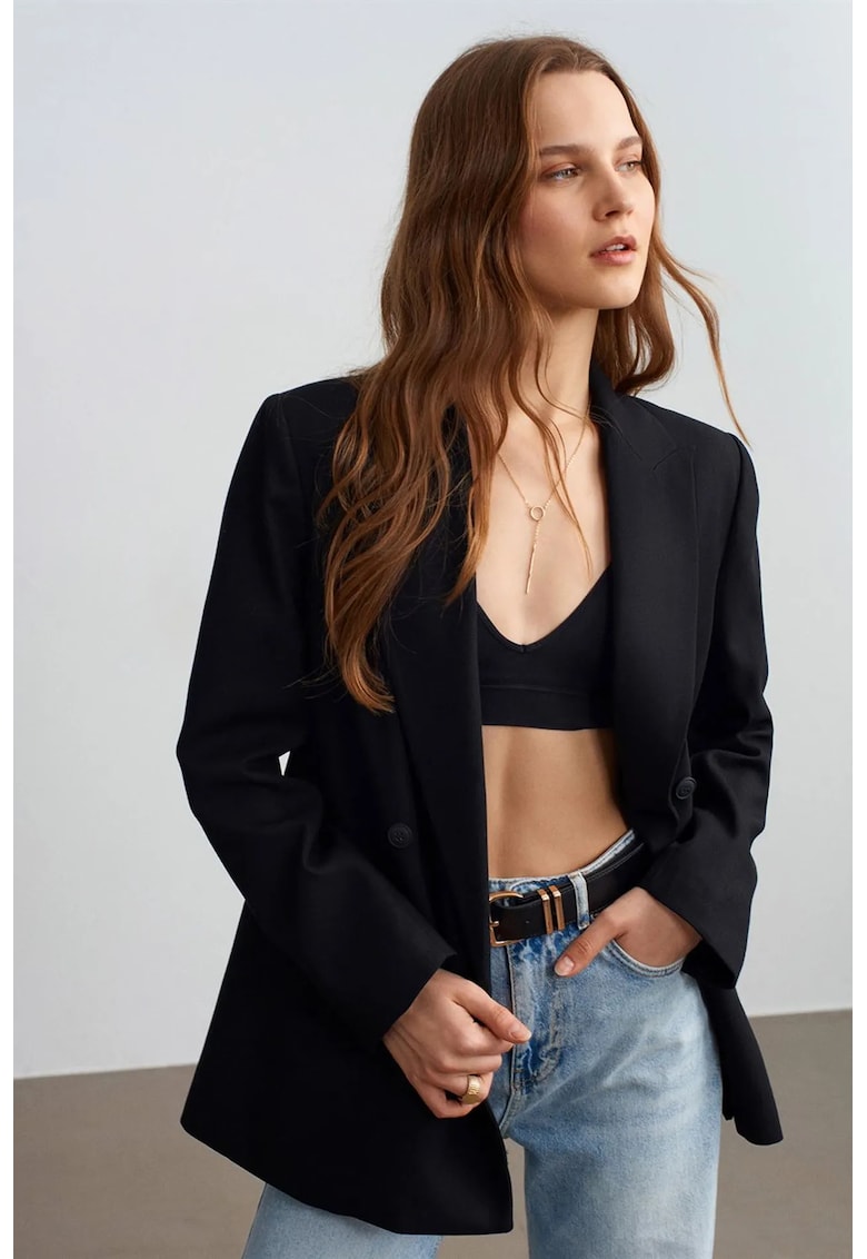 Sacou dama - lejer - negru - 62% poliester - 35% viscoza - 3% elastan -