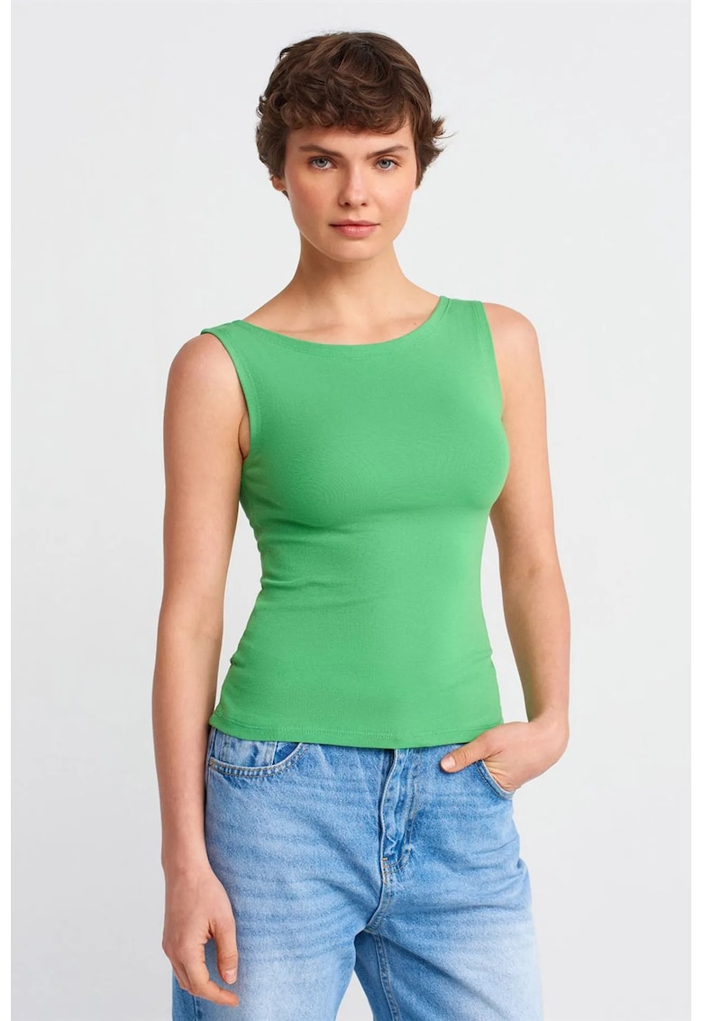 Bluza dama - fara maneci - croiala slim-fit - verde - bumbac elastan