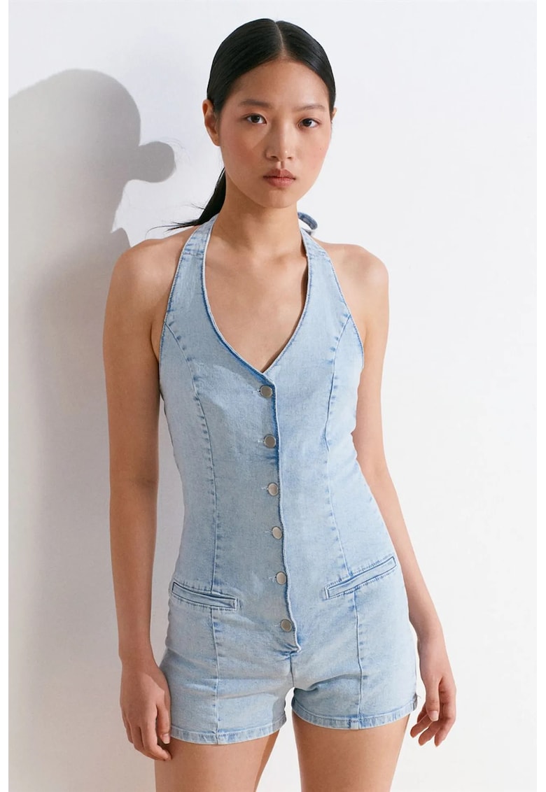 Salopeta dama - Slim Fit - denim albastru deschis - bumbac elastan
