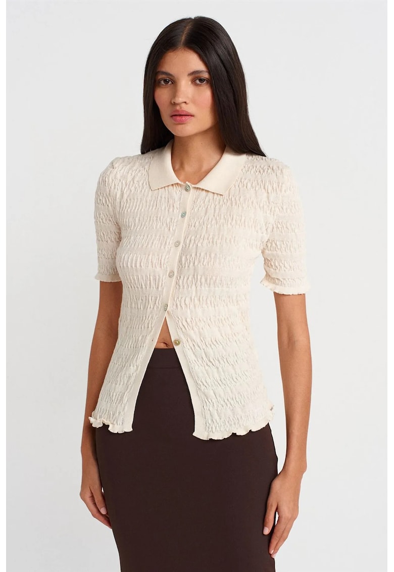 Cardigan Femei - mulat - cu maneca scurta - Crem Natural - amestec de bumbac cu poliester. -