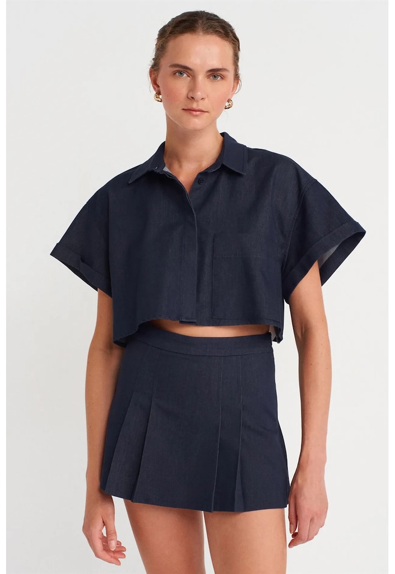 Camasi dama - camasa scurta bleumarin - casual - lejer - cu nasturi - 63% poliester