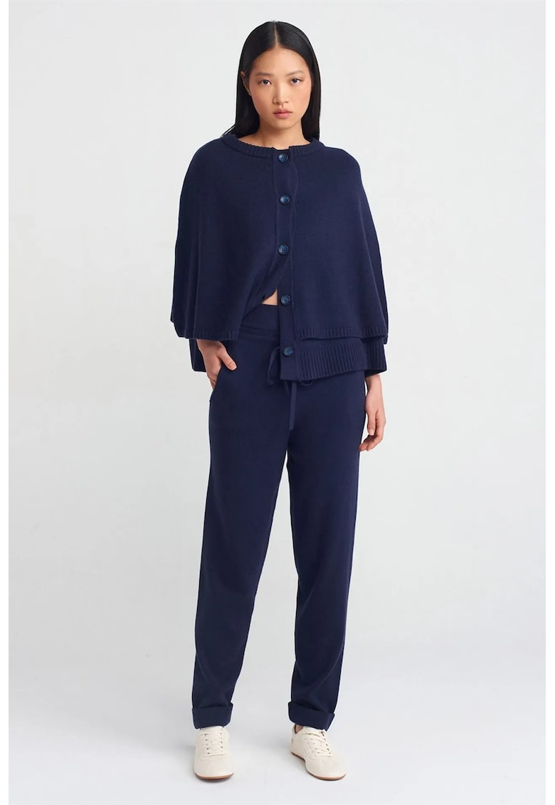 Pantaloni dama - Jogger tricotati - detalii cu snur - albastru marin - unic size -