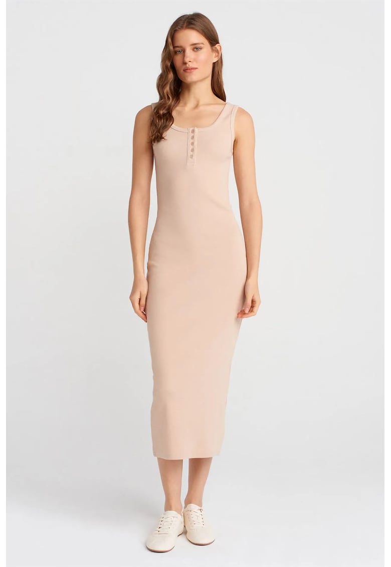 Rochie Bodycon Midi Casual - Bej Natural - 94% bumbac/6% elastan