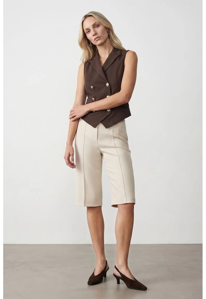 Vesta casual - cu guler sal - maro - material crep tesut