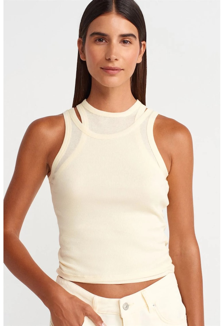 Bluza dama - crop - crem - 100% bumbac - fara inchidere - cu nervuri