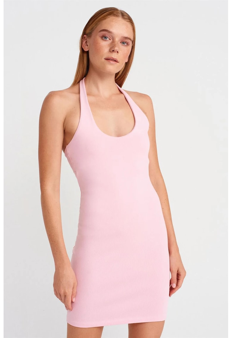 Rochie Mini - Bodycon - Elegant - Roz Pudra - Bumbac/Elastan