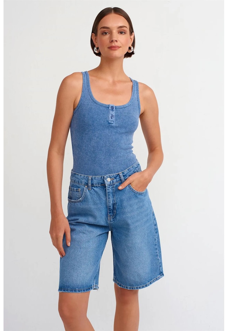 Bluza dama - bluza din jerseu fara maneci - slim-fit - albastru