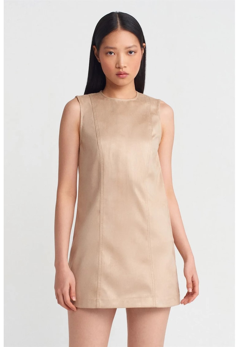 Rochie Mini Femei - Fara Maneci - Bej Natural - Poliuretan
