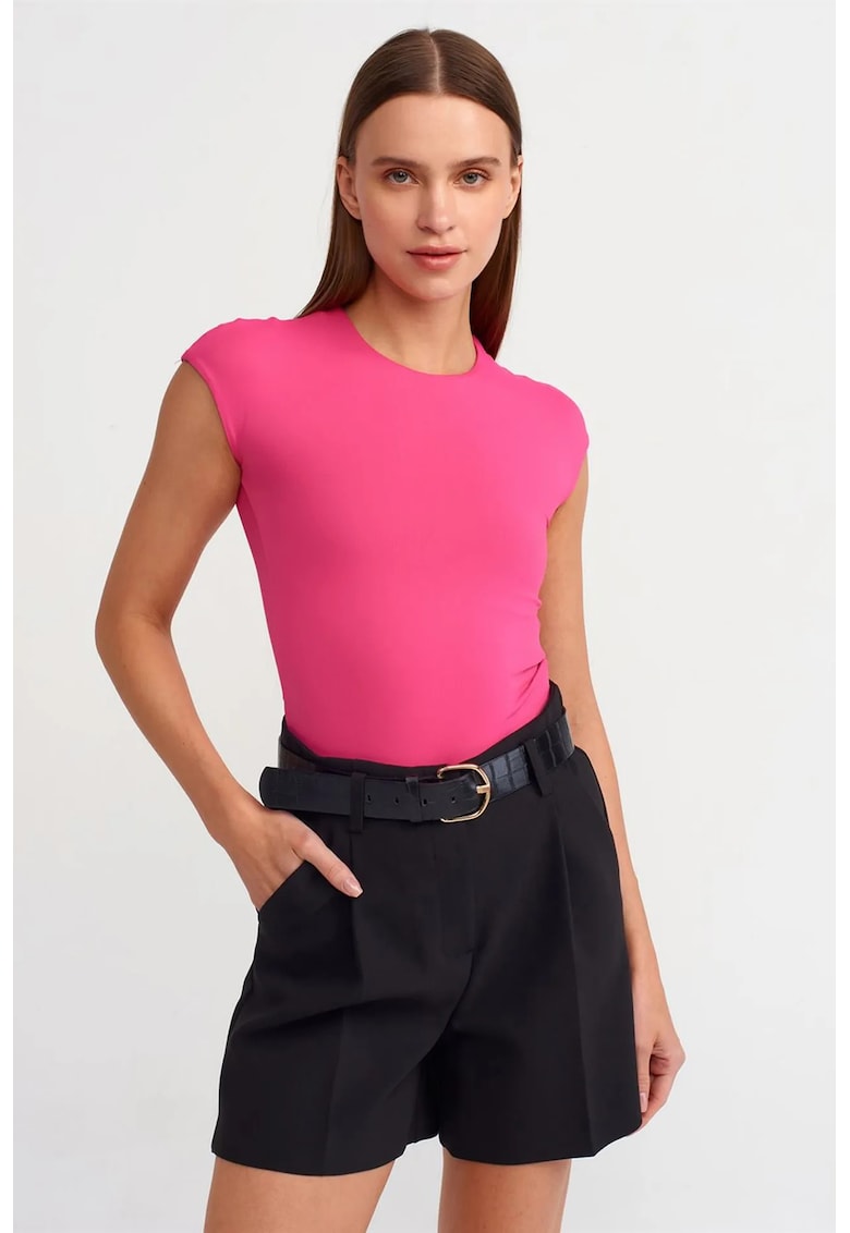Tricouri dama - Tricou slim fit - roz aprins - elastic - 90% nailon