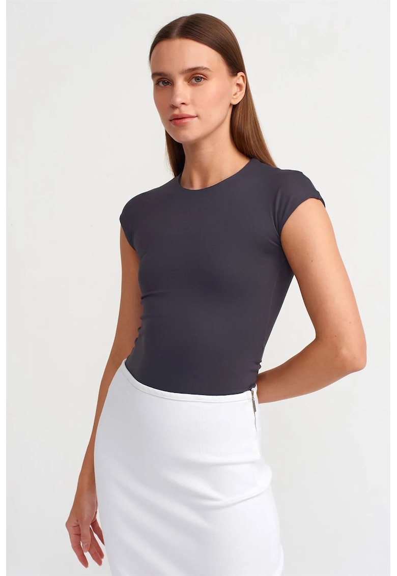 Tricou dama - slim fit - gri antracit - elastic - 90% nailon - 10% elastan