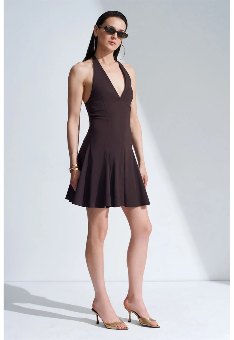 Rochie Mini - Tip Skater - Elegant - Maro Cafea - 70% viscoza/26% poliamida/4% elastan