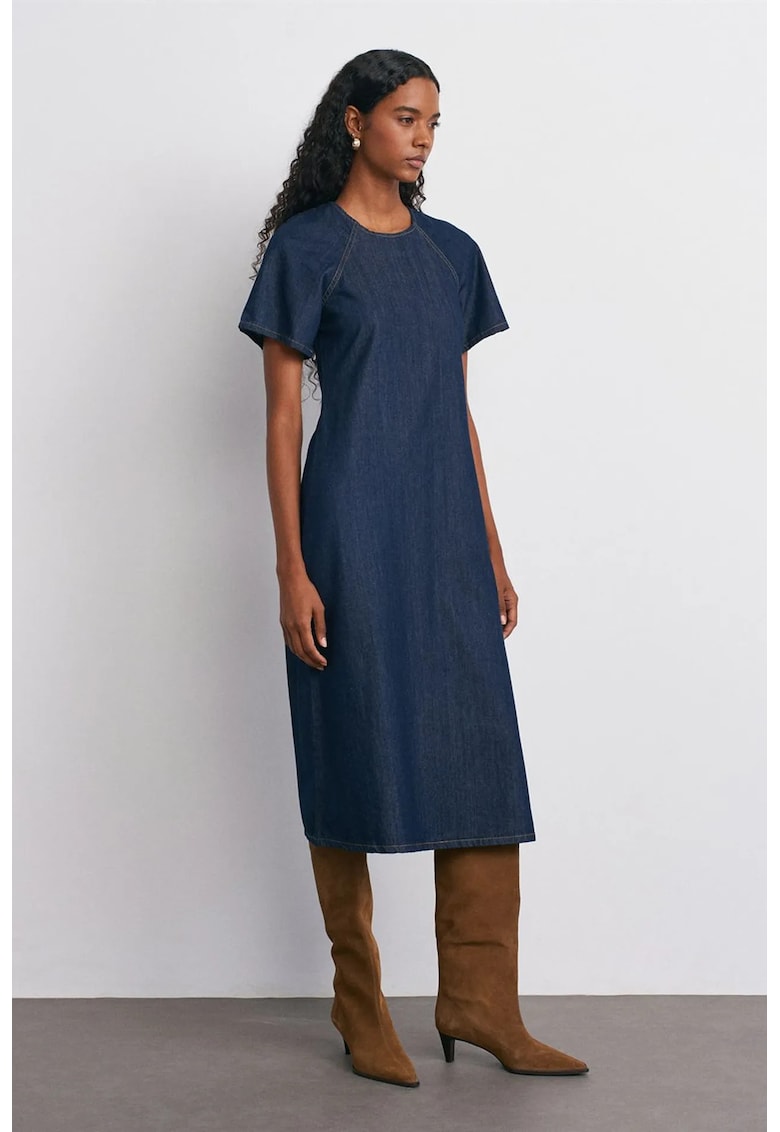 Rochie Midi - Denim Albastru Inchis - Casual - 100% Bumbac