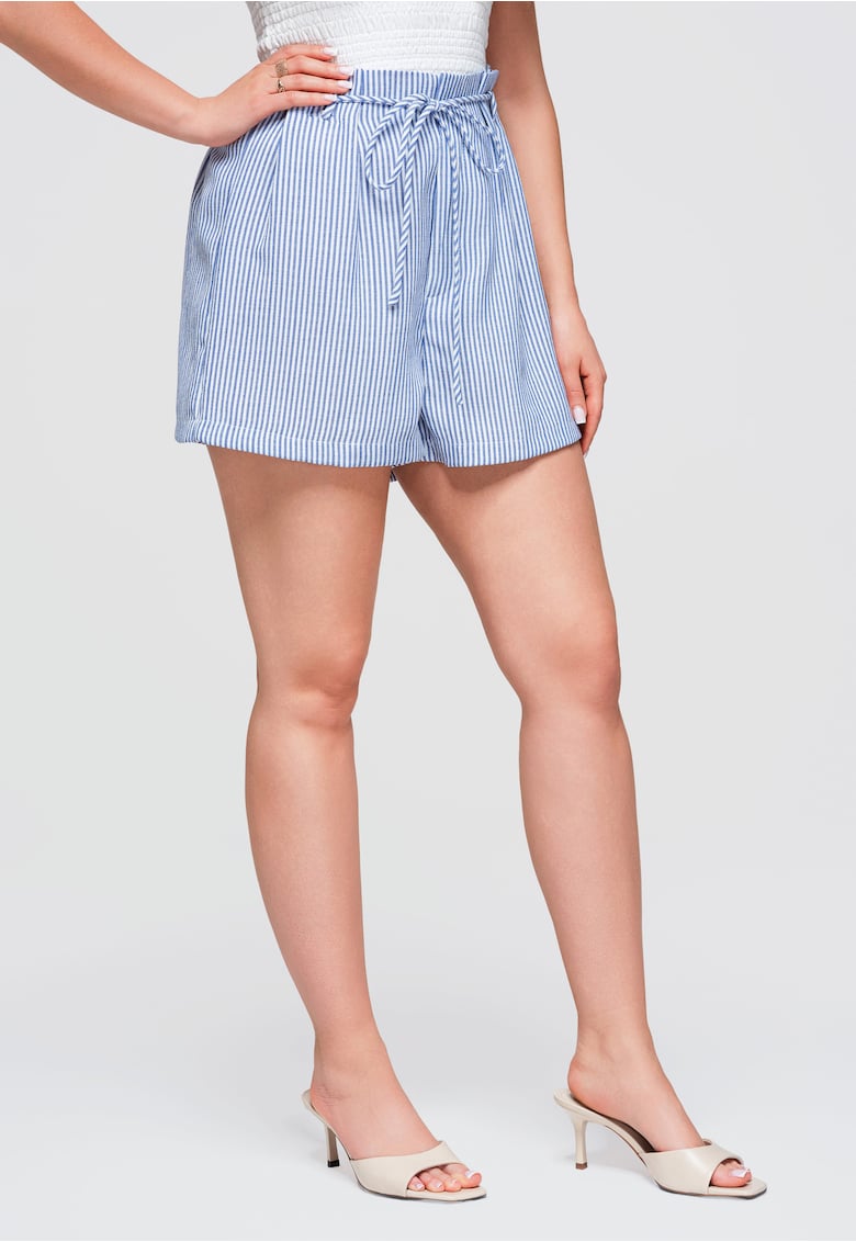 Pantaloni scurti dama cu talie inalta - croi lejer OW-ST-E0004 - Albastru inchis